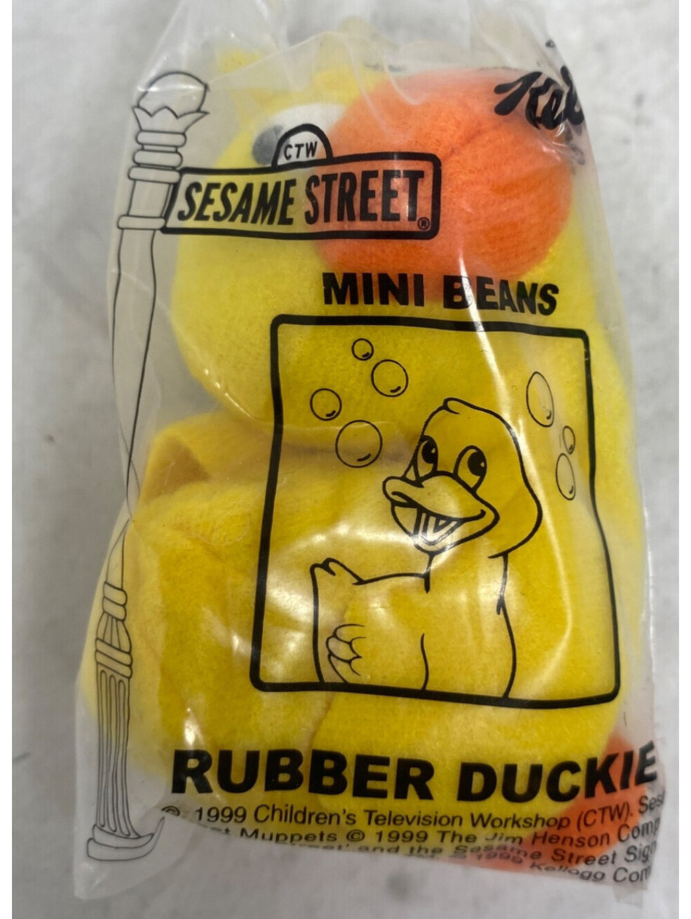 Vintage Kelloggs Sesame Street Rubber Duckie Mini Beans Toy 1999 Tags 3"